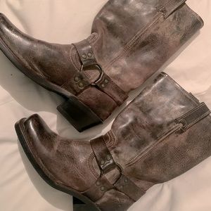 FRYE DISTRESSED PATINA HARNESS BROWN LEATHER MOTORCYCLE BIKER BOOTS